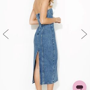 Lioness Smokeshow Denim Strapless Midi Dress